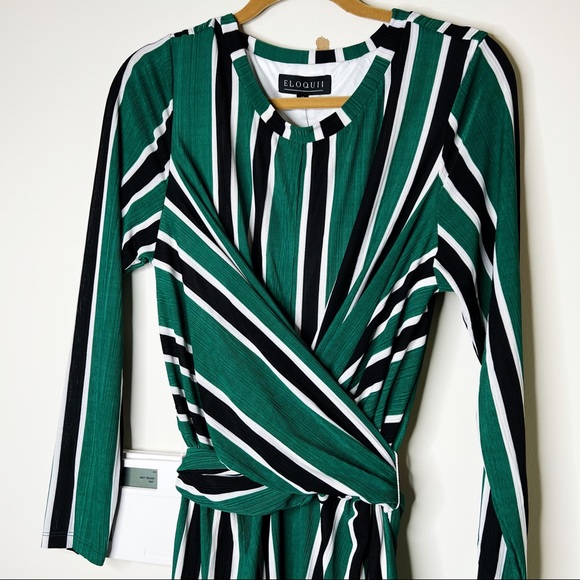NWT Eloquii Green Black & White Striped Cross Front Dress Size 18 - Picture 2 of 7